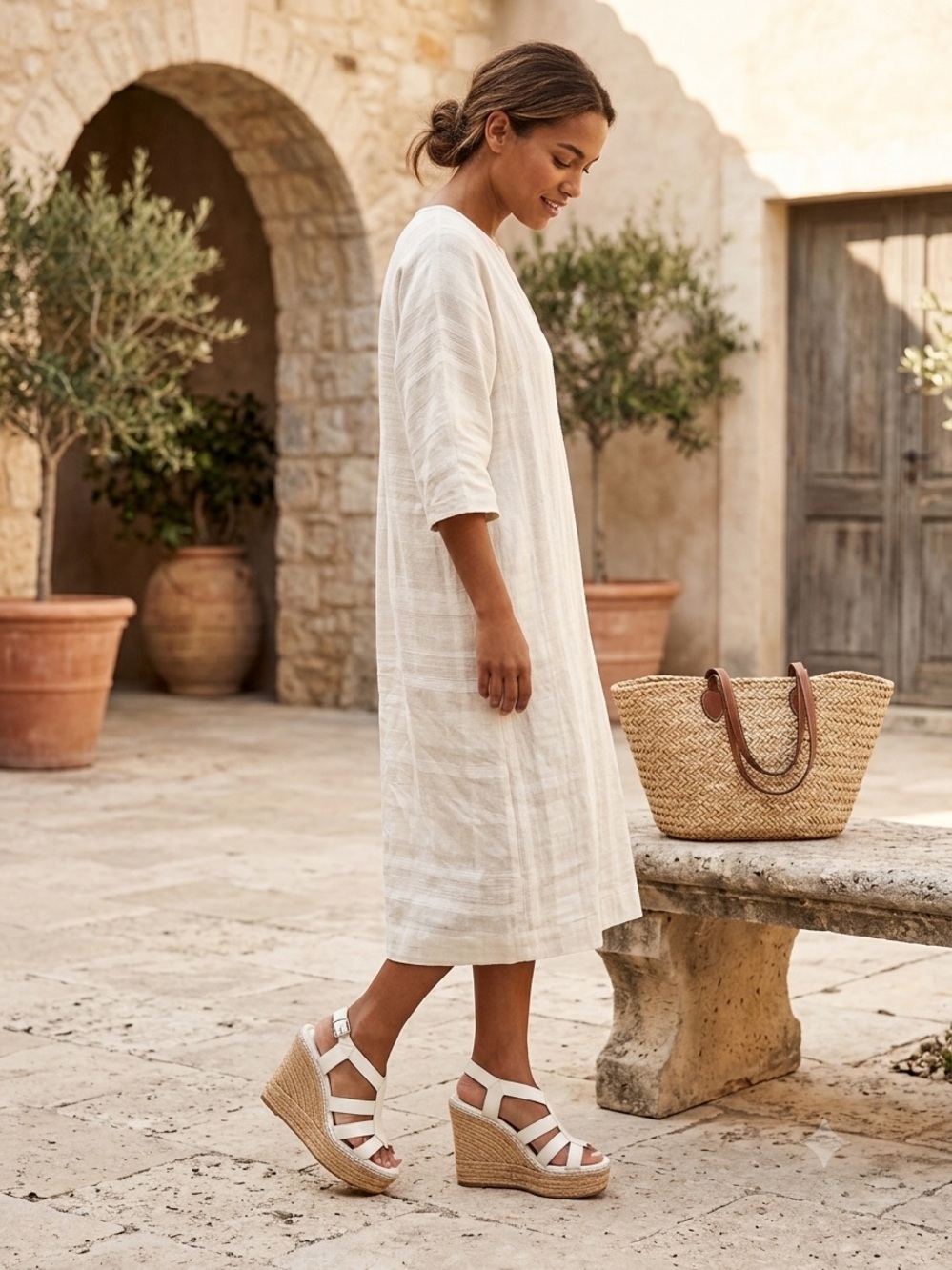 Ralph Lauren Collection White Leather Espadrille Wedge Sandals